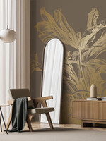 Goud metallic | Afwasbaar Goud behang Engraved Flowers
