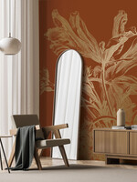 Goud metallic | Afwasbaar Gold metallic wall mural Engraved Flowers