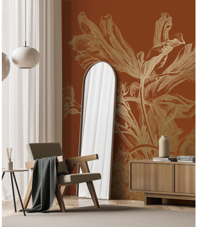 Goud behang Engraved Flowers, Terra