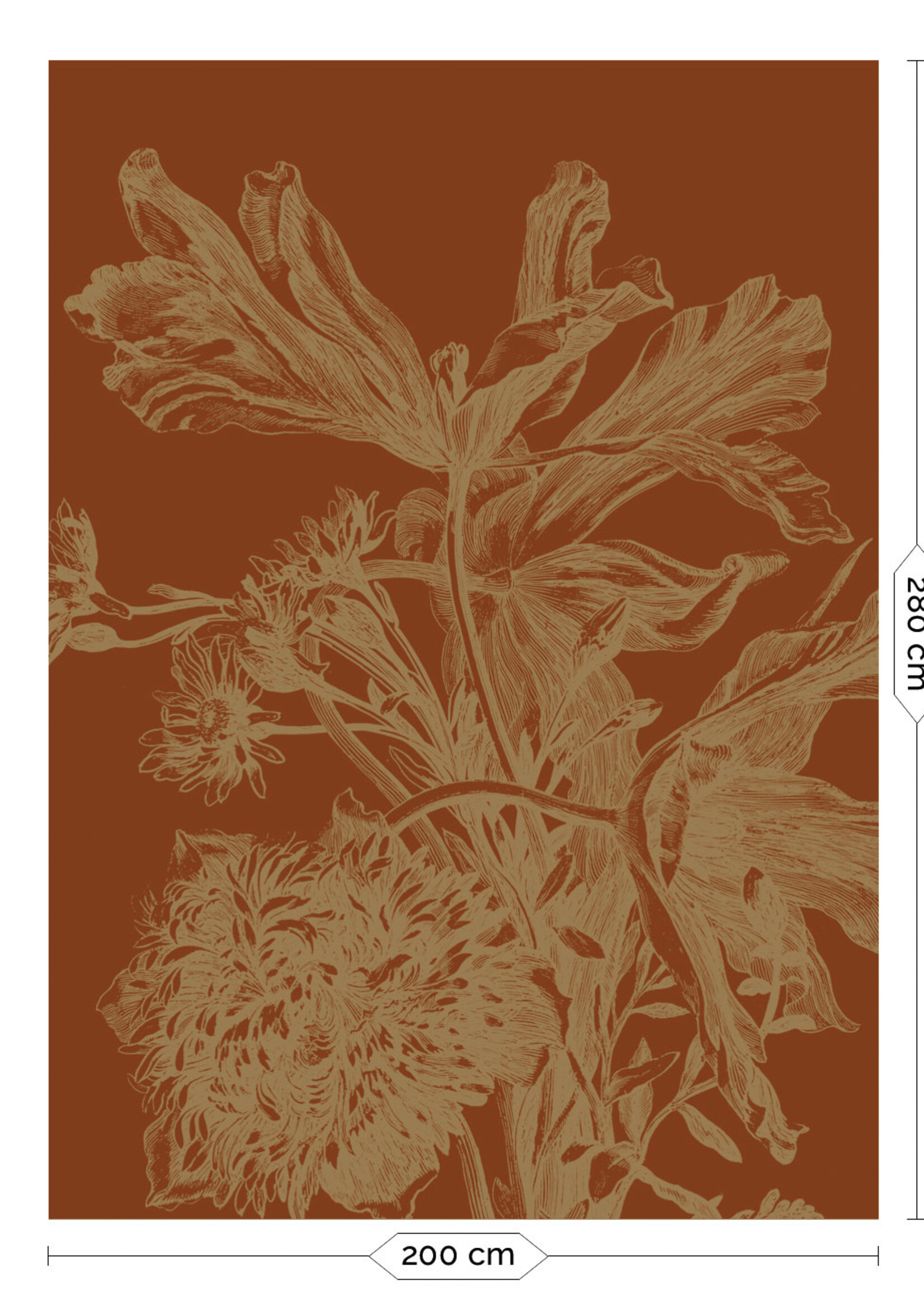 Goud metallic | Afwasbaar Gold metallic wall mural Engraved Flowers, Terra