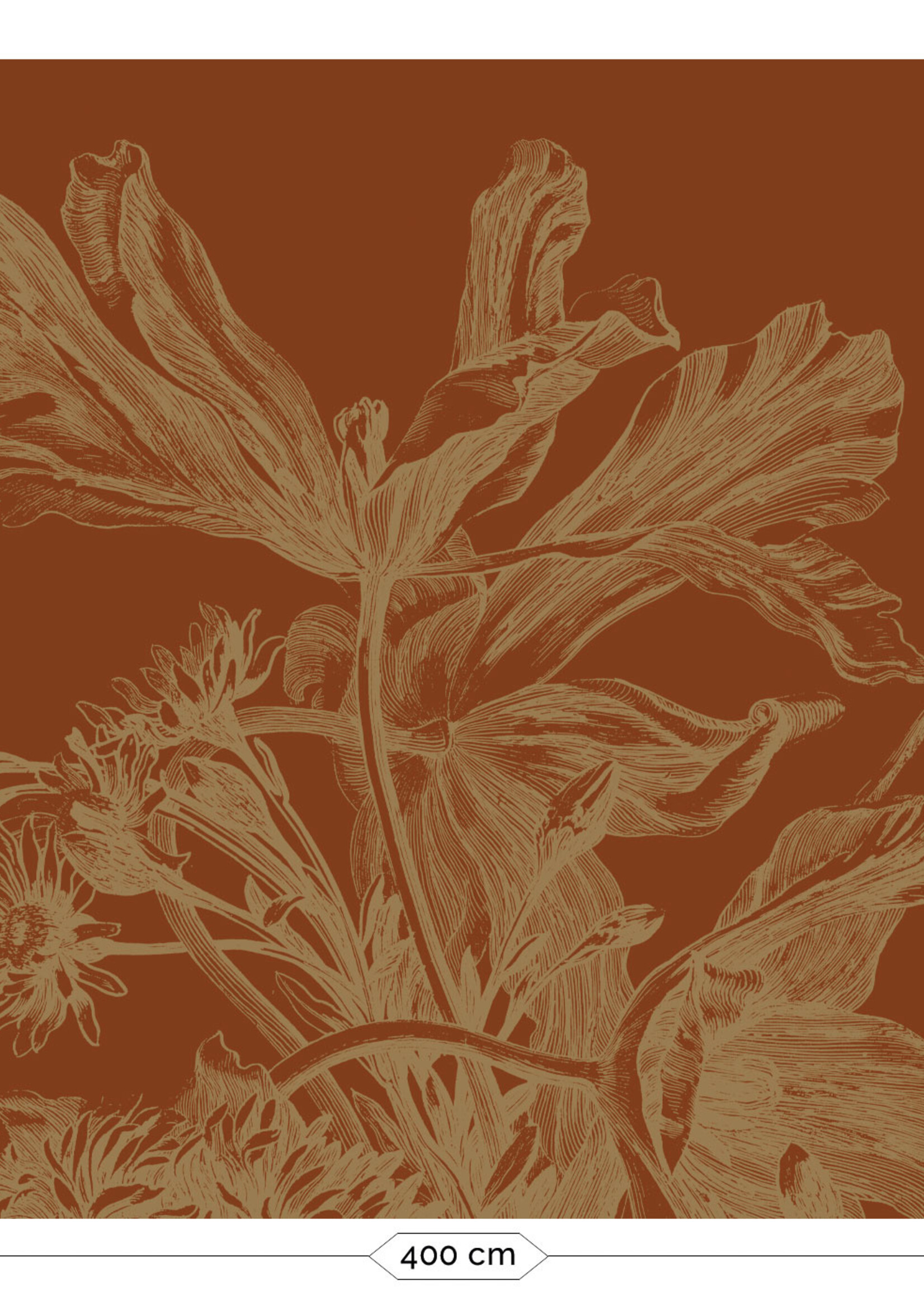 Goud metallic | Afwasbaar Gold-Tapete Engraved Flowers, Terra