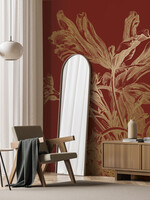 Goud metallic | Afwasbaar Gold metallic wall mural Engraved Flowers