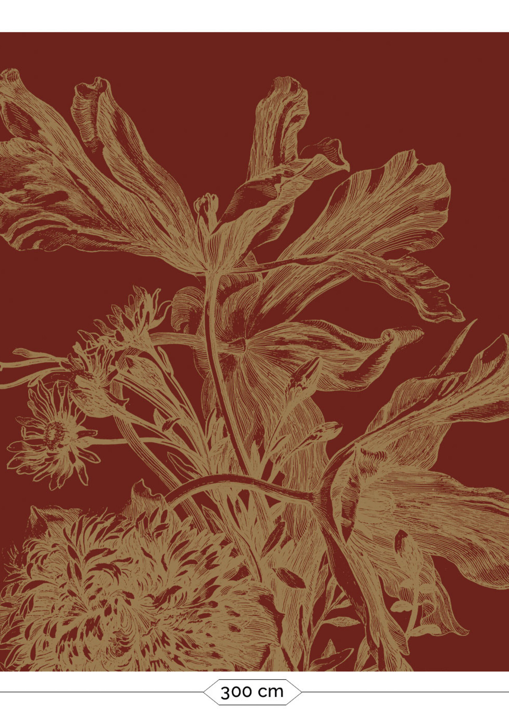 Goud metallic | Afwasbaar Goud behang Engraved Flowers, Bordeaux
