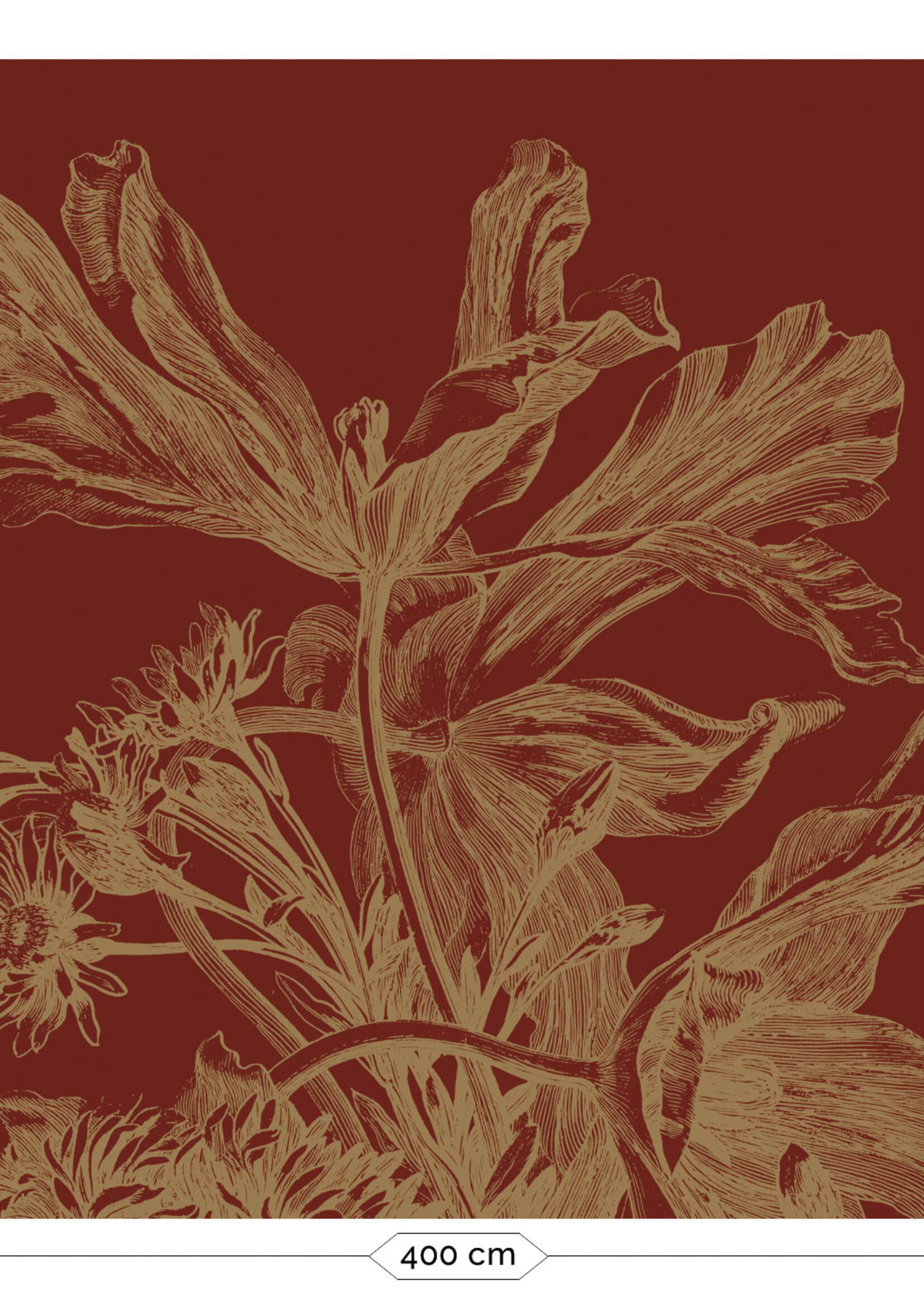 Goud metallic | Afwasbaar Gold metallic wall mural Engraved Flowers, Bordeaux