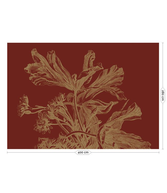 Goud behang Engraved Flowers, Bordeaux