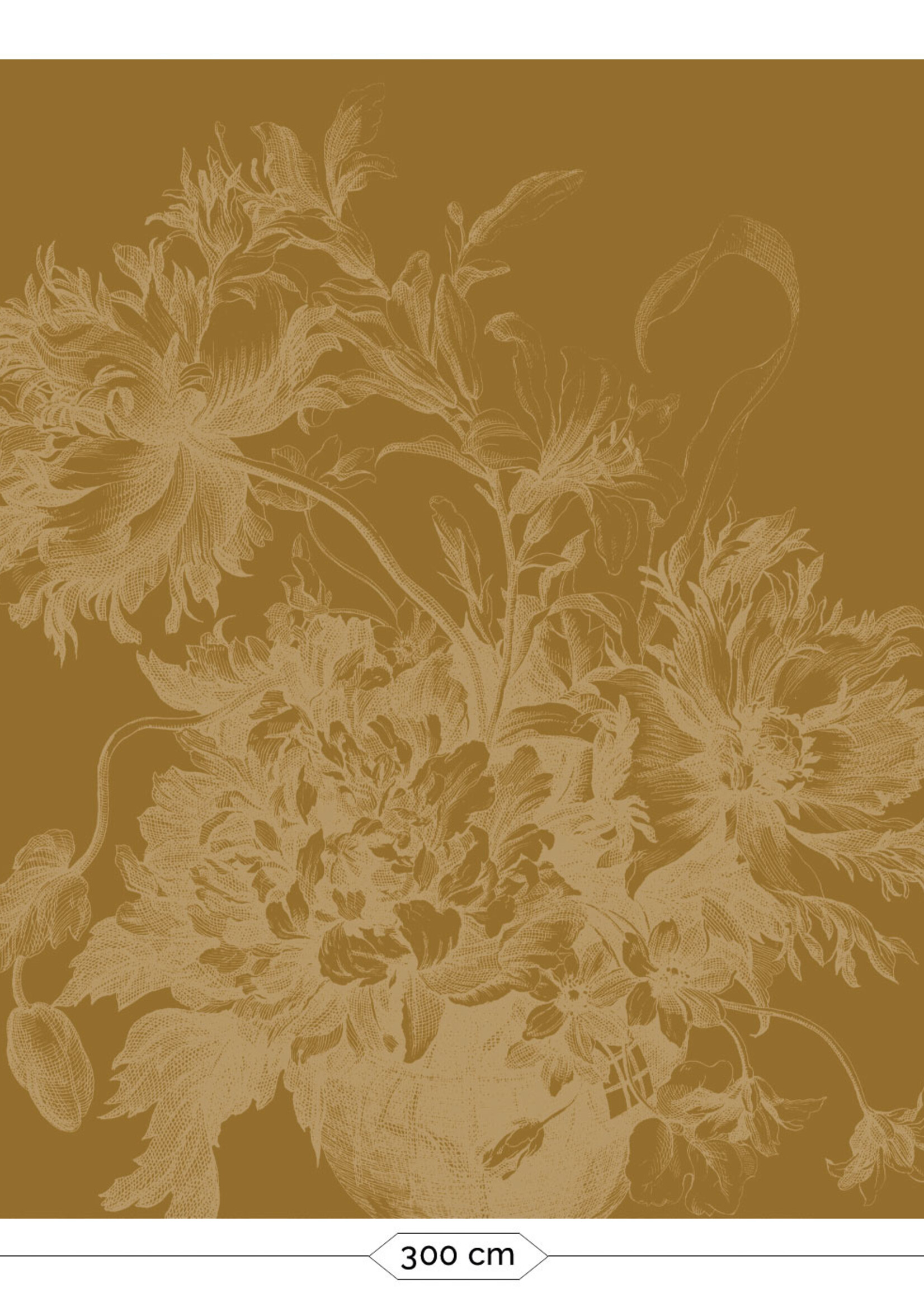 Goud metallic | Afwasbaar Goud behang Engraved Flowers, Oker