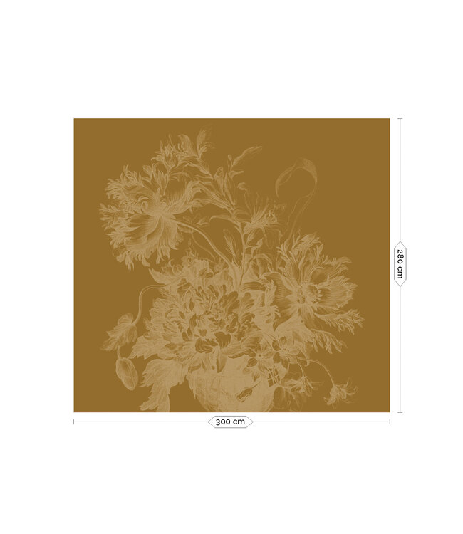 Goud behang Engraved Flowers, Oker