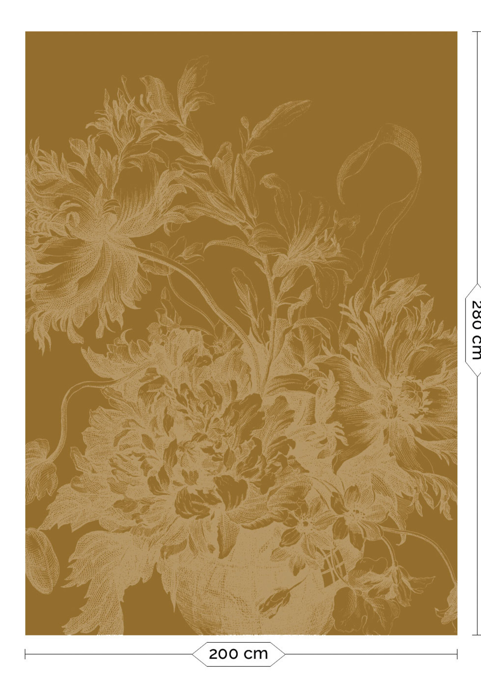 Goud metallic | Afwasbaar Gold-Tapete Engraved Flowers, Ocker