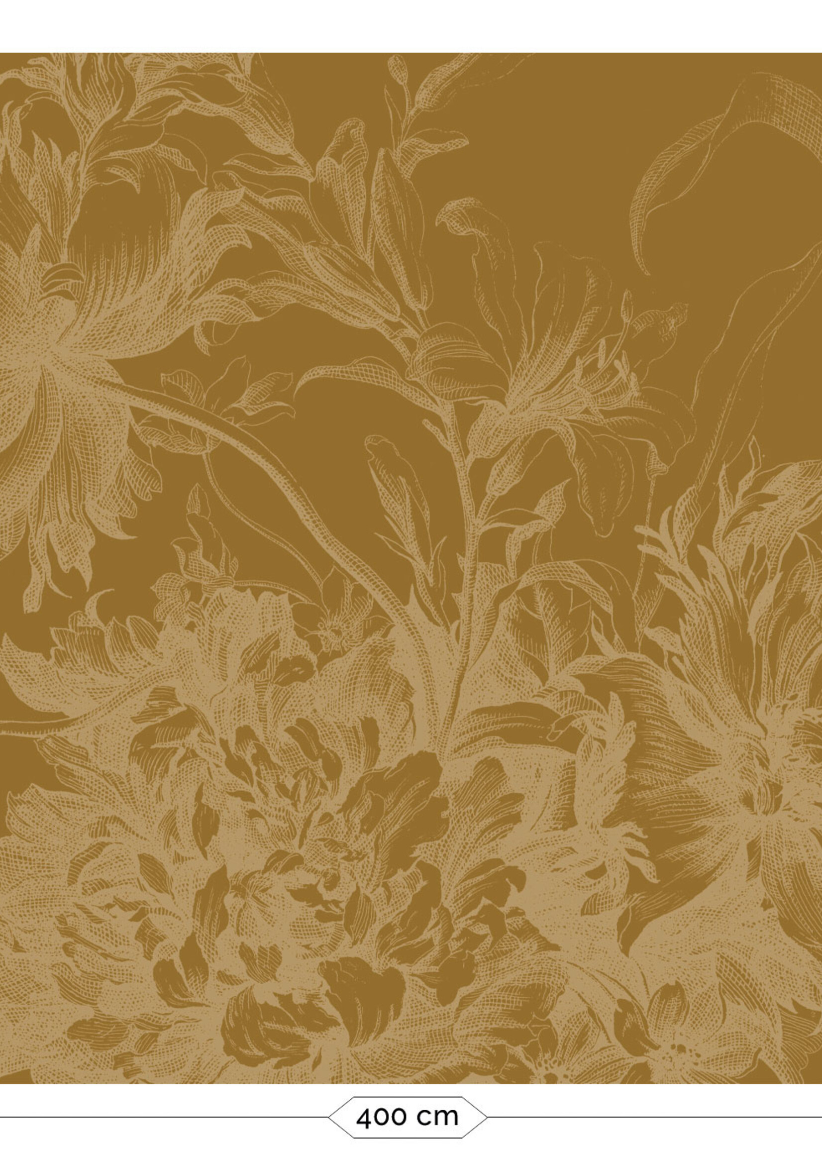 Goud metallic | Afwasbaar Goud behang Engraved Flowers, Oker
