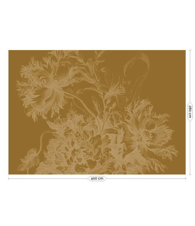 Gold metallic wall mural Engraved Flowers, Ocher