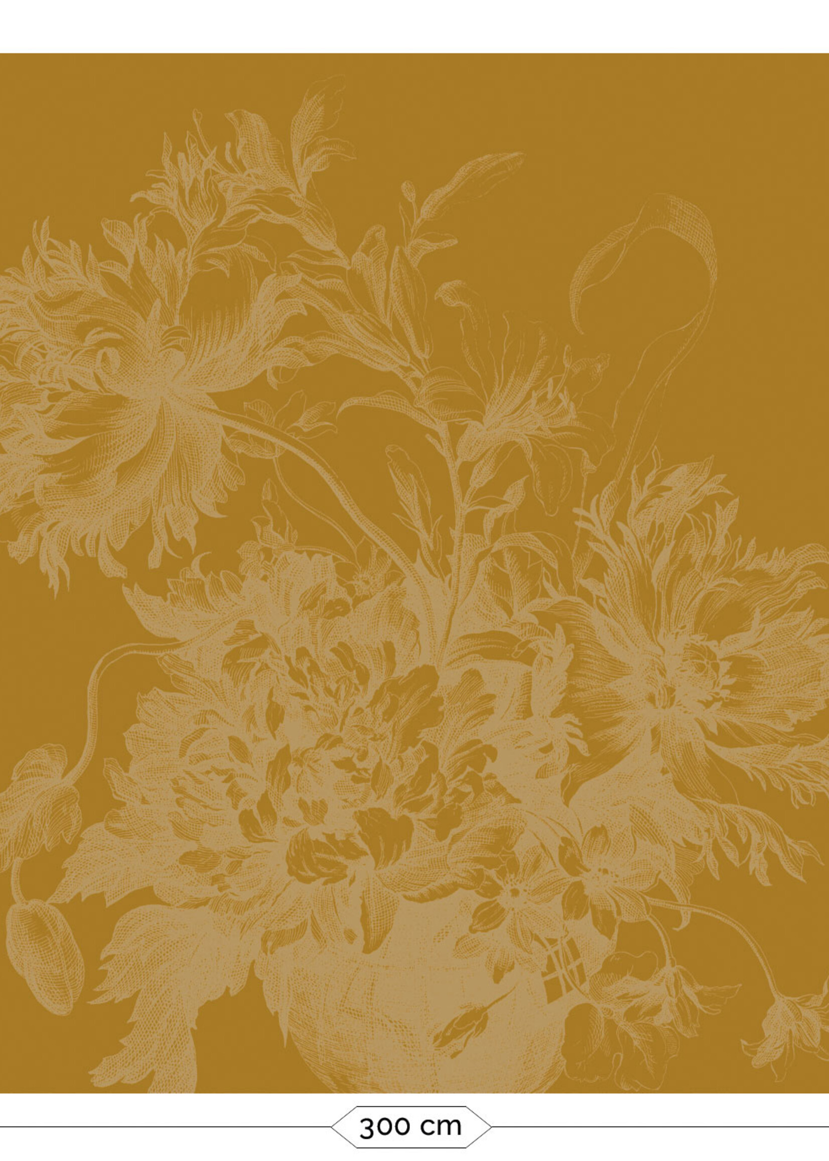 Goud metallic | Afwasbaar Gold metallic wall mural Engraved Flowers, Yellow