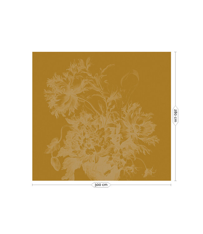 Goud behang Engraved Flowers, Geel