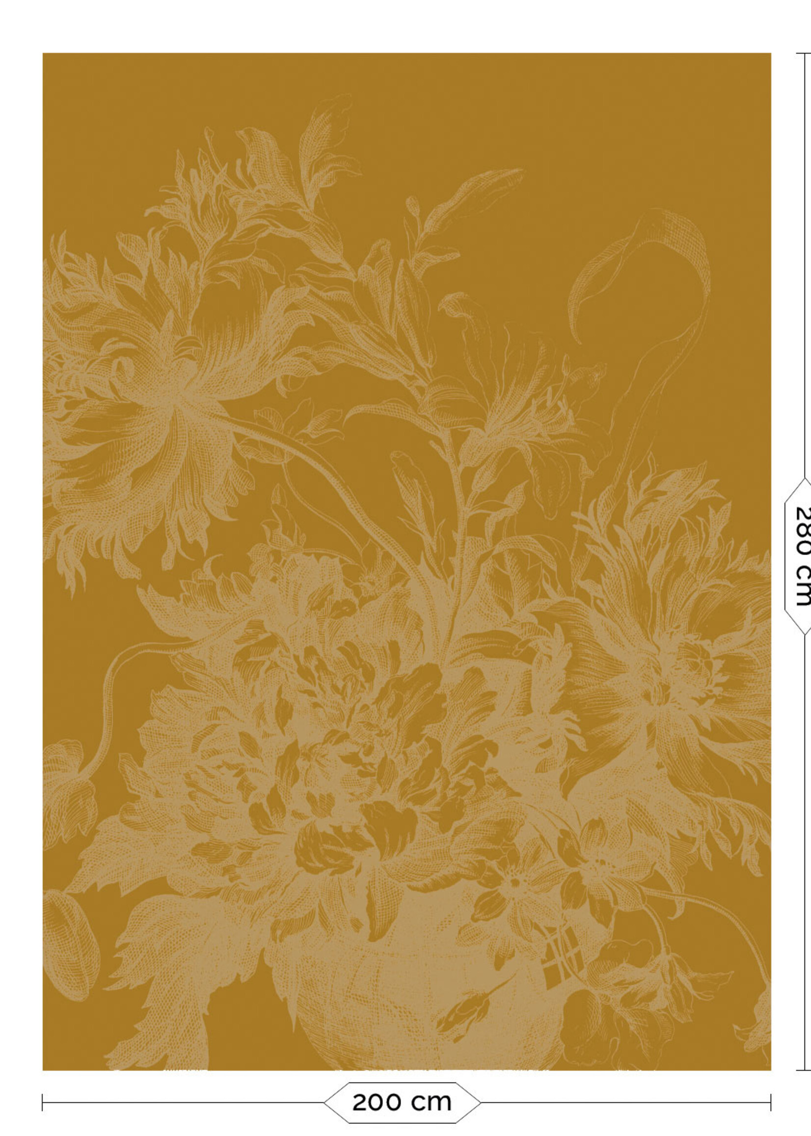 Goud metallic | Afwasbaar Goud behang Engraved Flowers, Geel