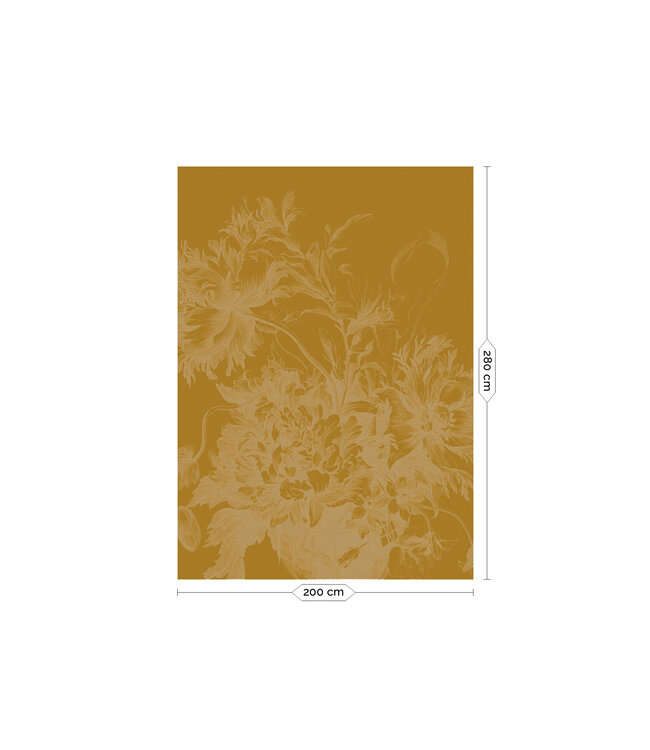 Gold metallic wall mural Engraved Flowers, Yellow