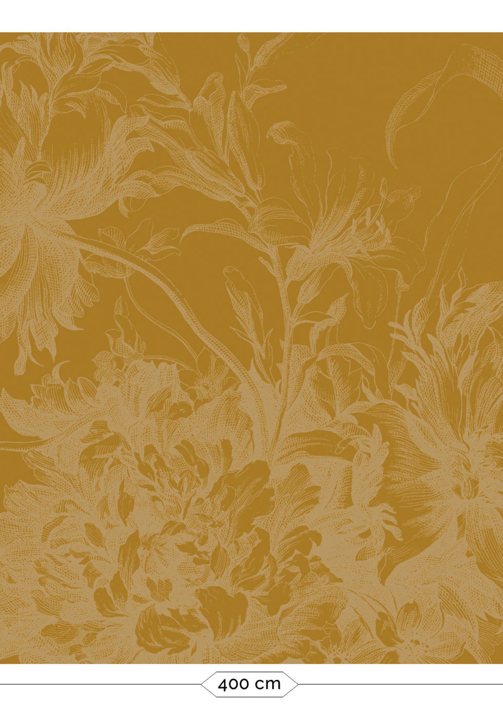 Goud metallic | Afwasbaar Goud behang Engraved Flowers, Geel