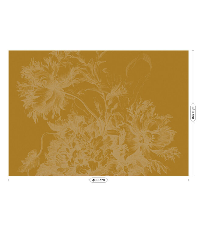 Gold metallic wall mural Engraved Flowers, Yellow