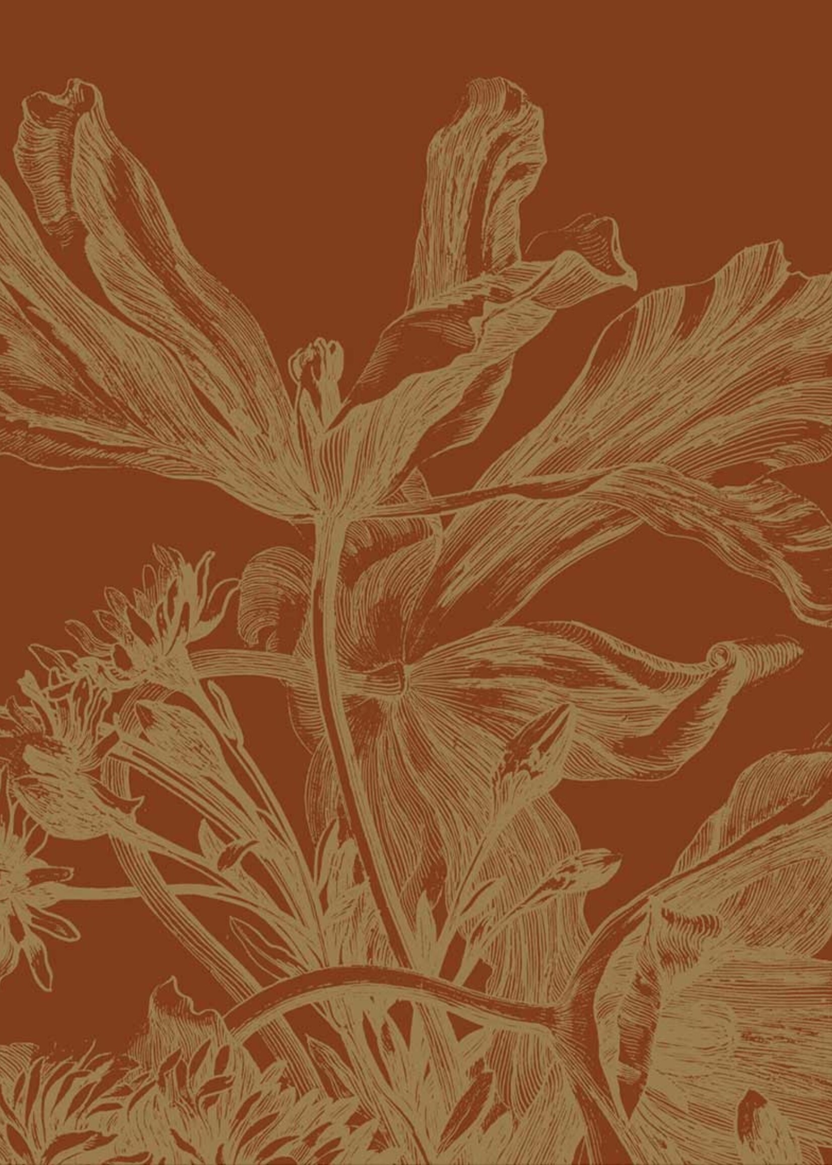 Goud metallic | Afwasbaar Gold metallic wall mural Engraved Flowers, Terra