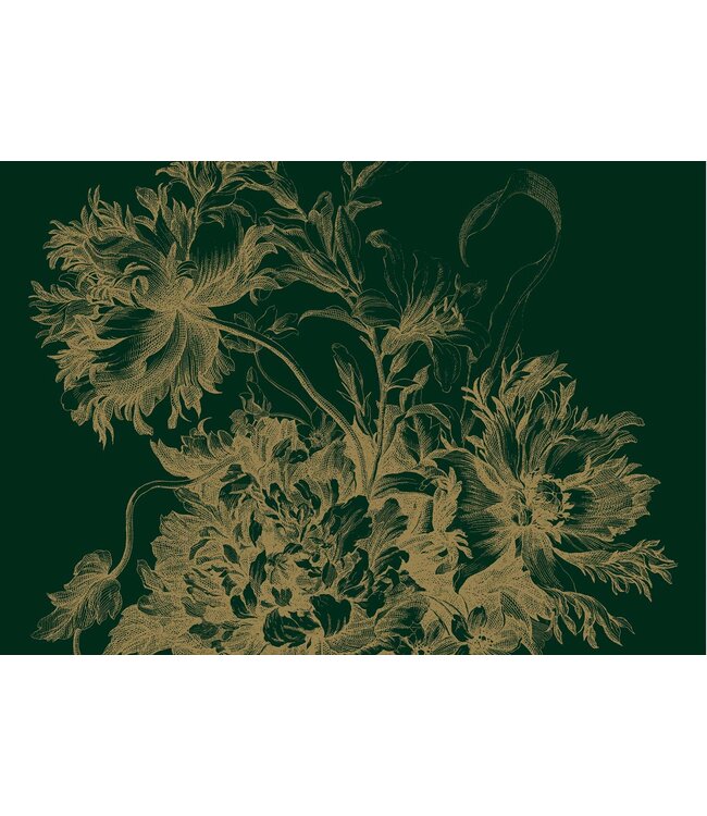 Gold-Tapete Engraved Flowers, Grün
