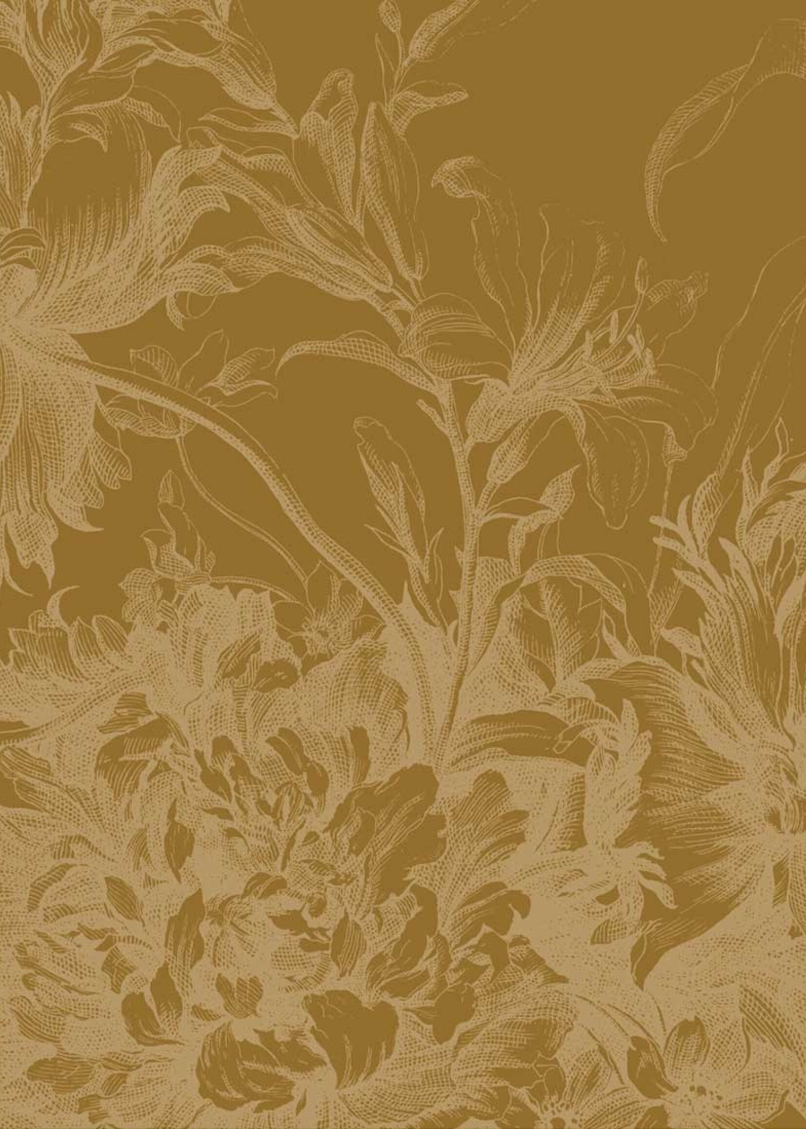 Goud metallic | Afwasbaar Goud behang Engraved Flowers, Oker