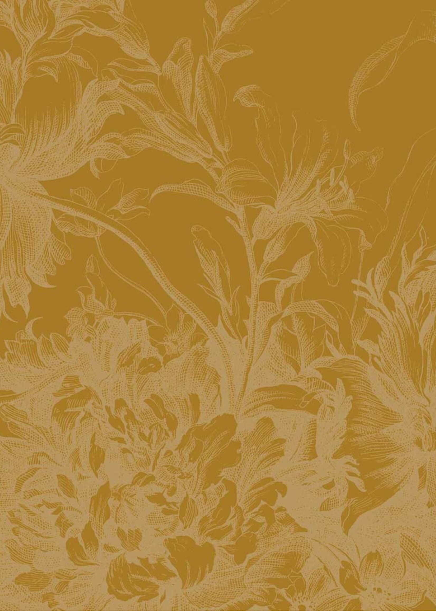 Goud metallic | Afwasbaar Goud behang Engraved Flowers, Geel