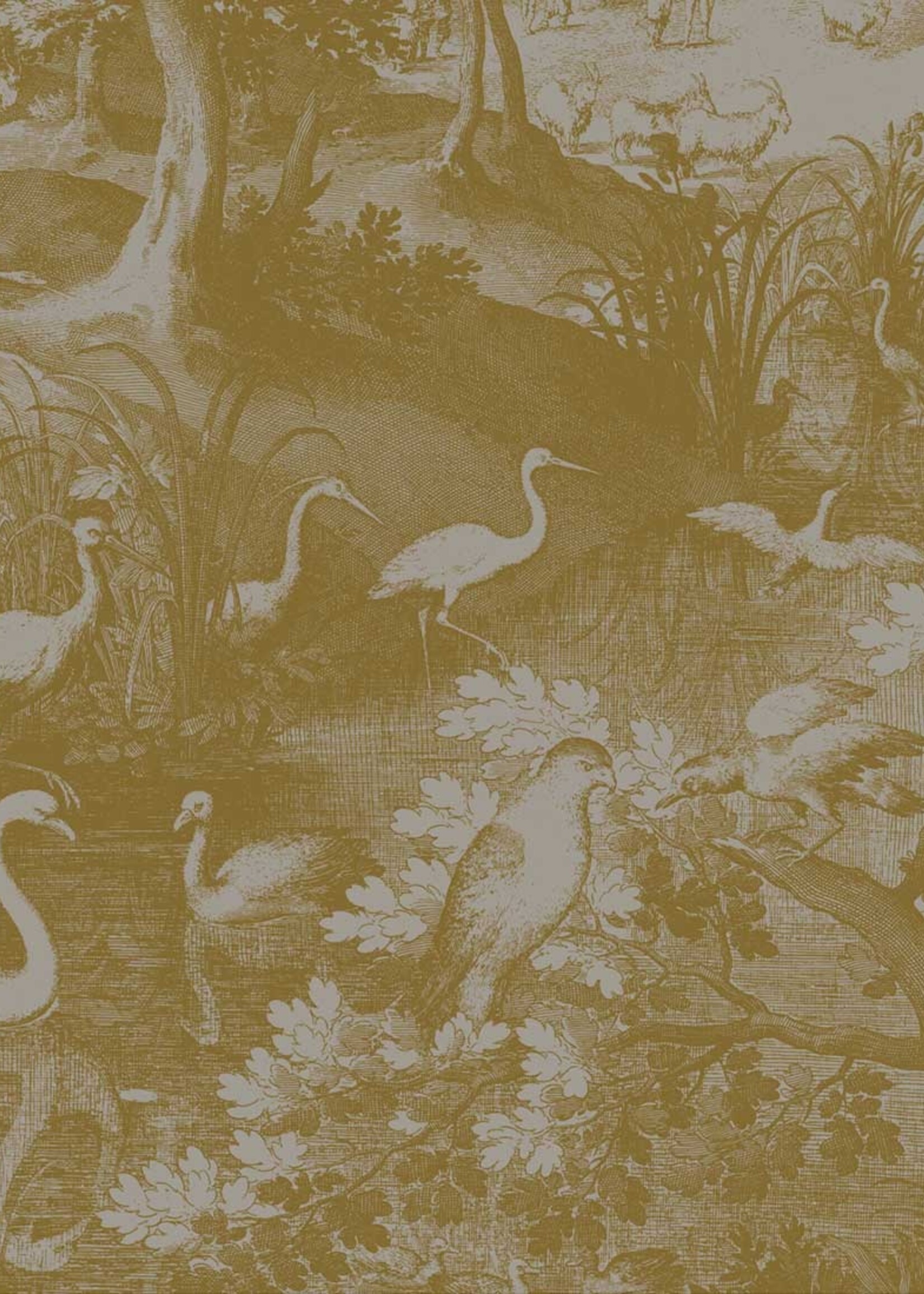 Goud metallic | Afwasbaar Goud behang Engraved Landscapes, Grijs
