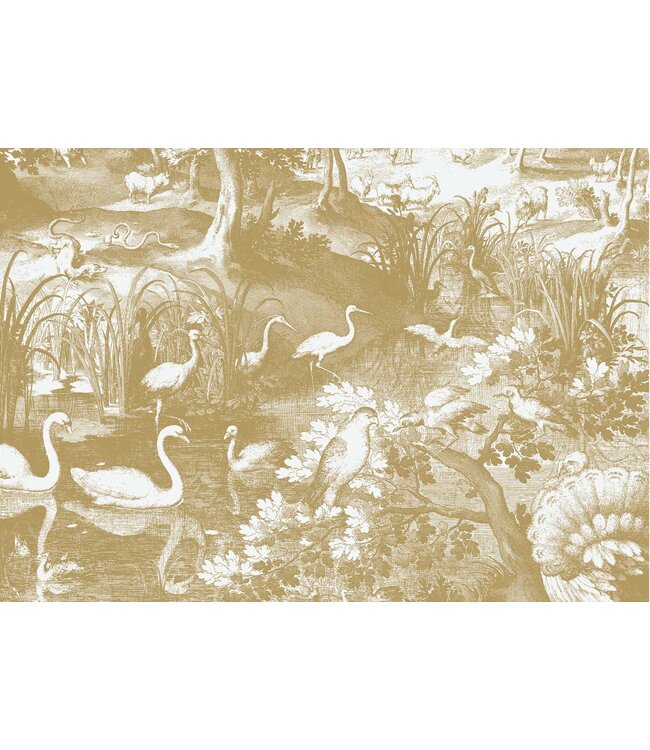 Goud behang Engraved Landscapes, Off-white