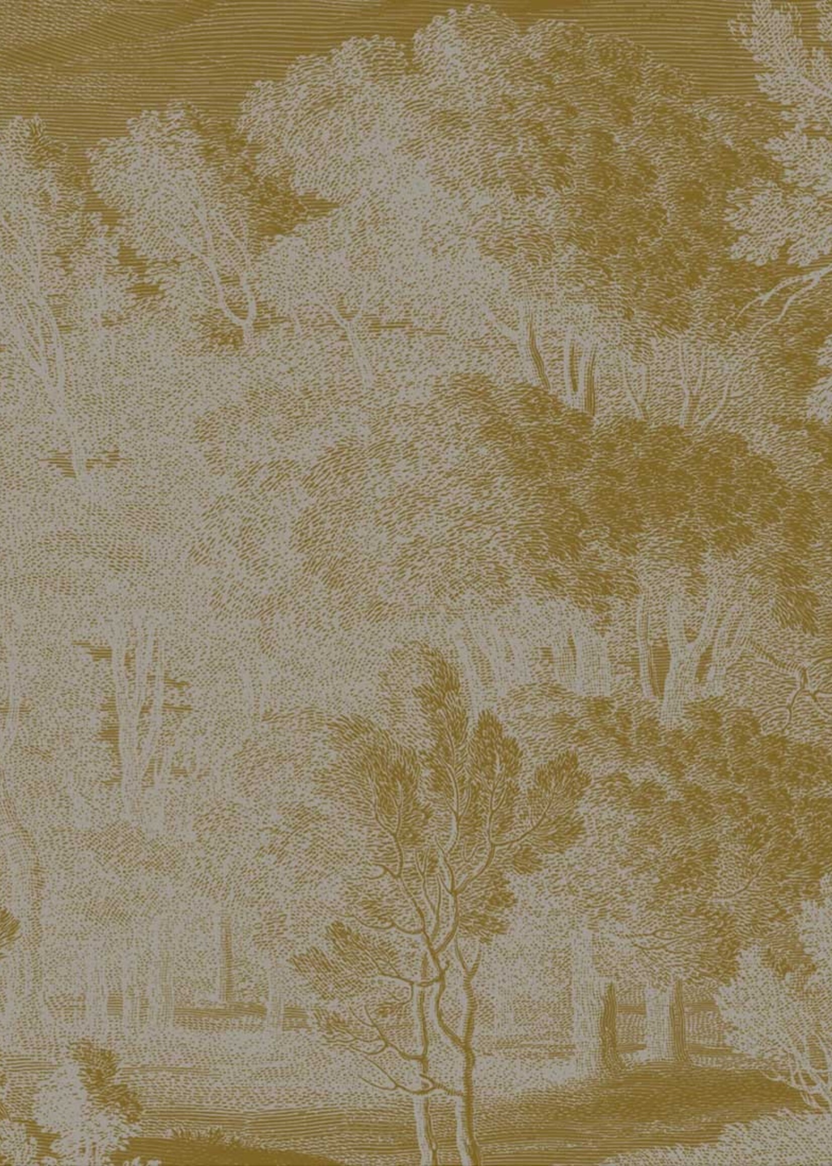 Goud metallic | Afwasbaar Goud behang Engraved Landscapes, Grijs