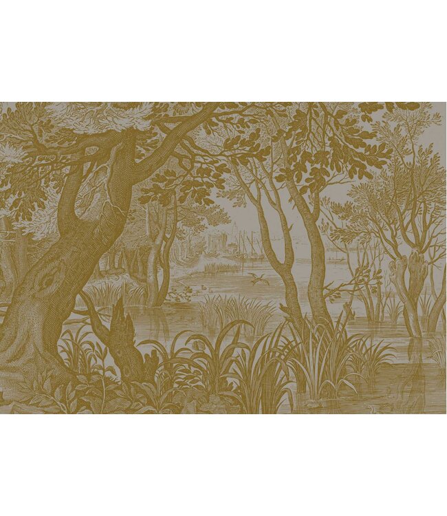 Gold metallic wall mural Engraved Landscapes, Grey