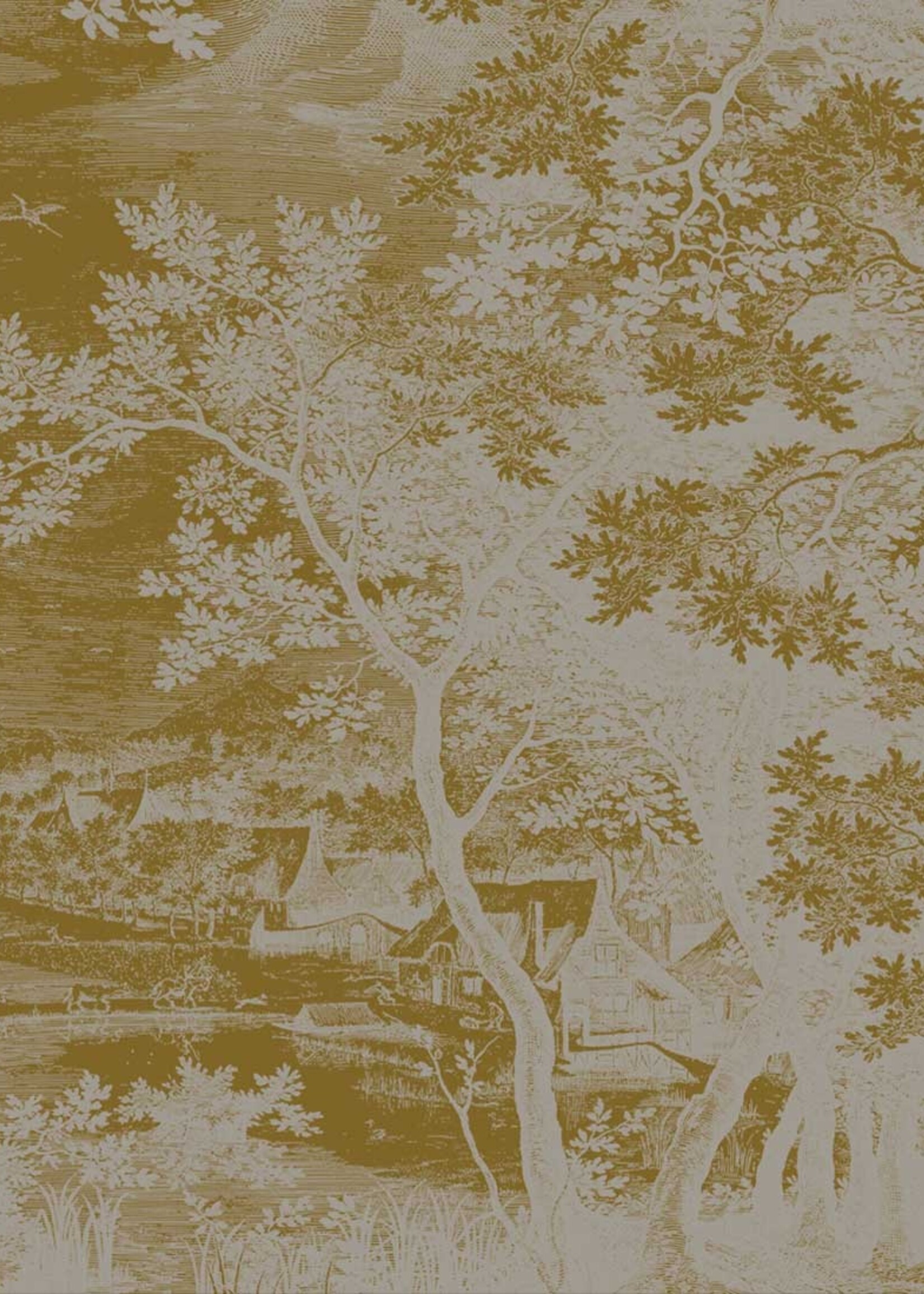 Goud metallic | Afwasbaar Goud behang Engraved Landscapes, Grijs