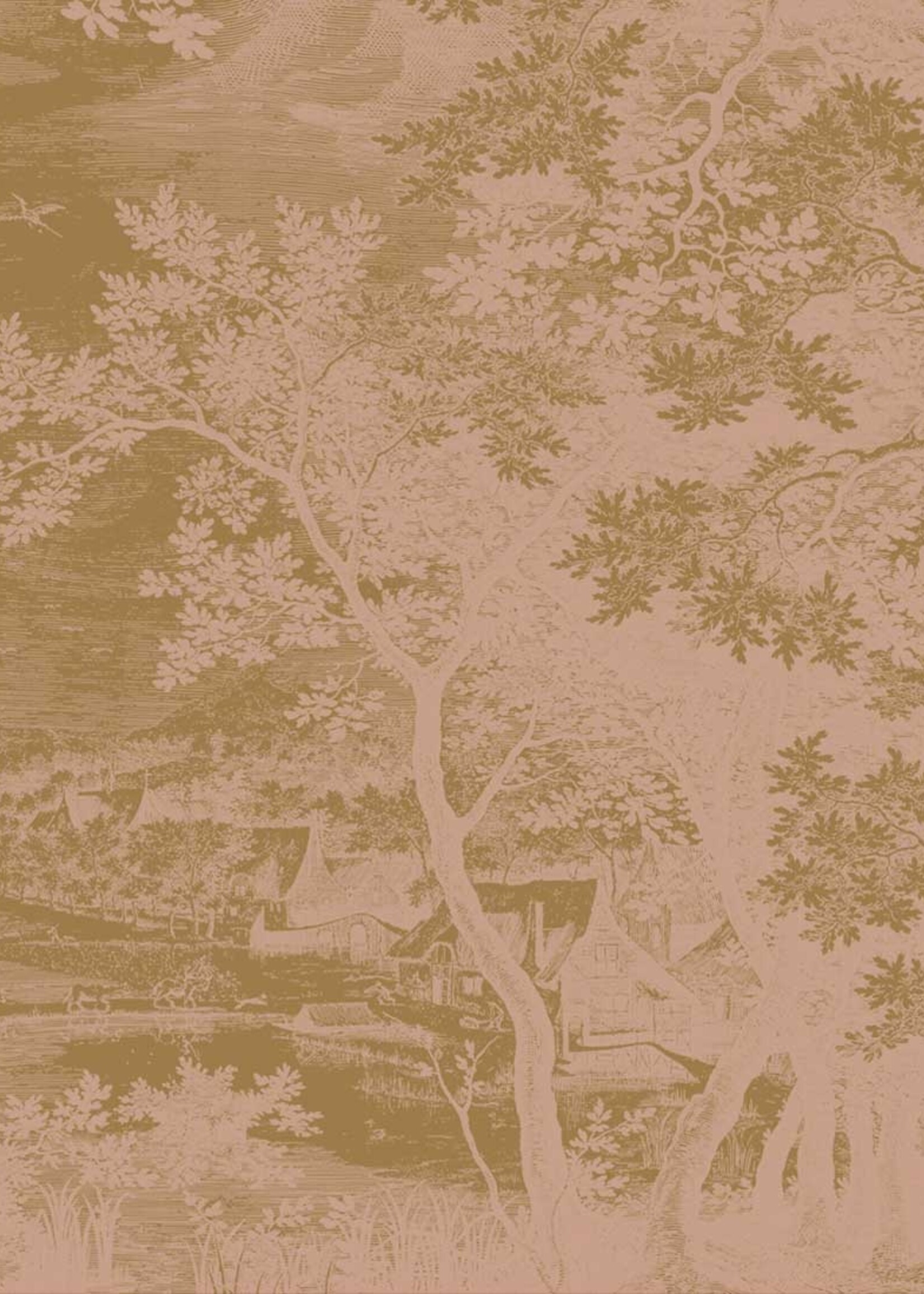 Goud metallic | Afwasbaar Goud behang Engraved Landscapes, Nude