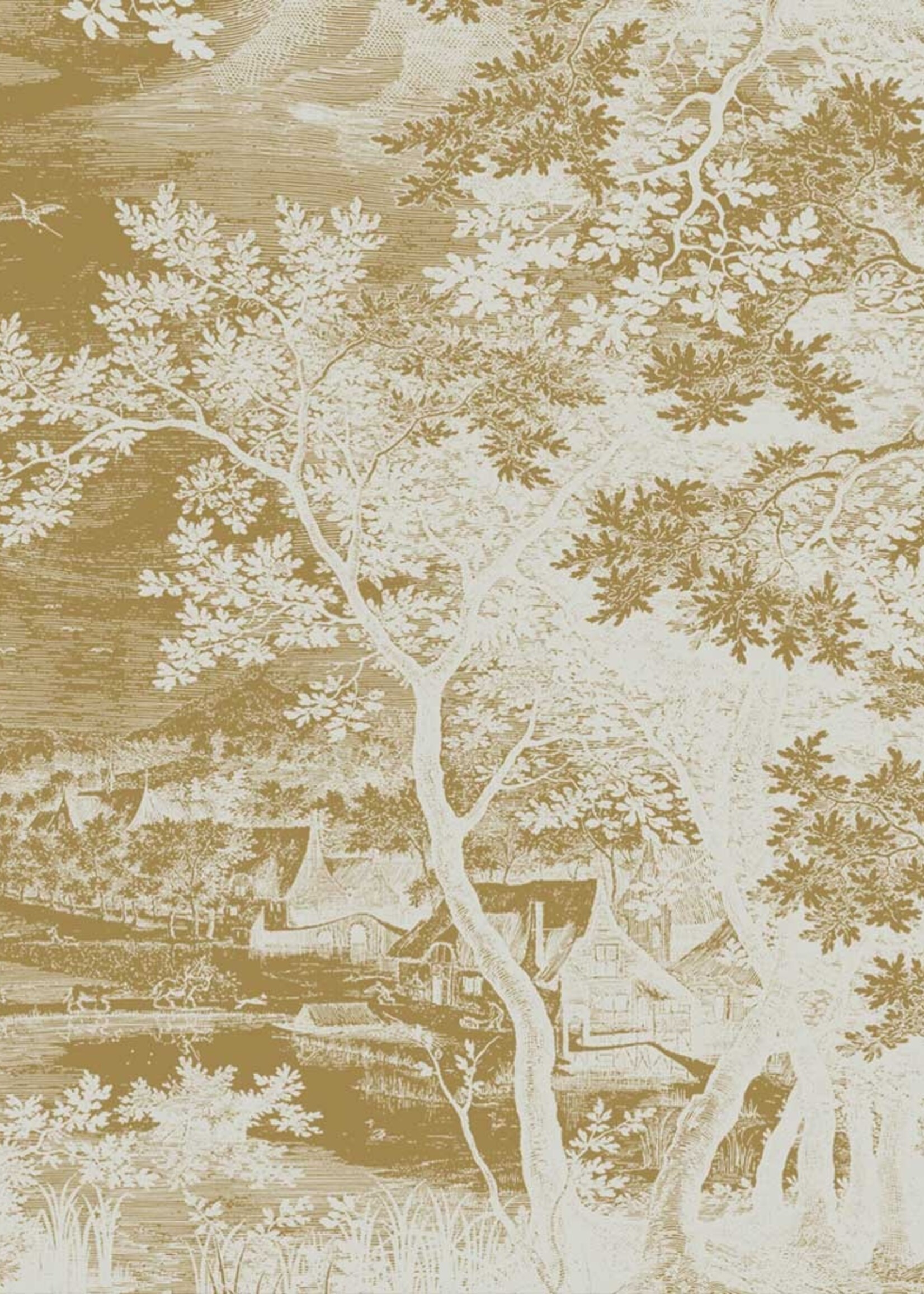 Goud metallic | Afwasbaar Gold-Tapete Engraved Landscapes, Sand