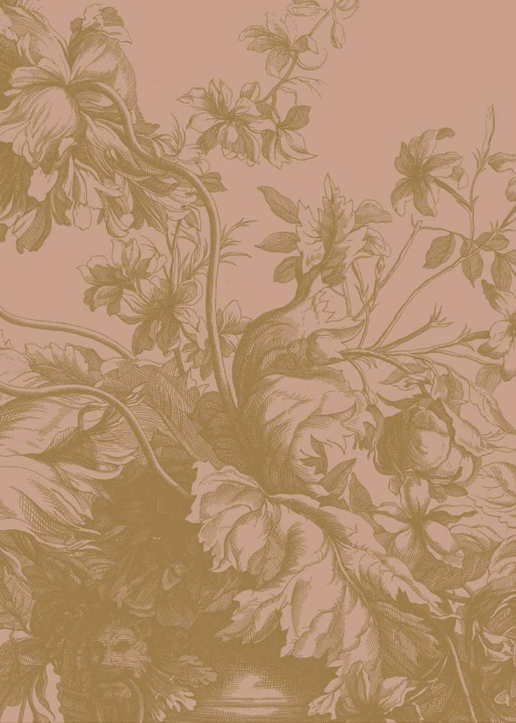 Goud metallic | Afwasbaar Gold-Tapete Engraved Flowers, Rosa