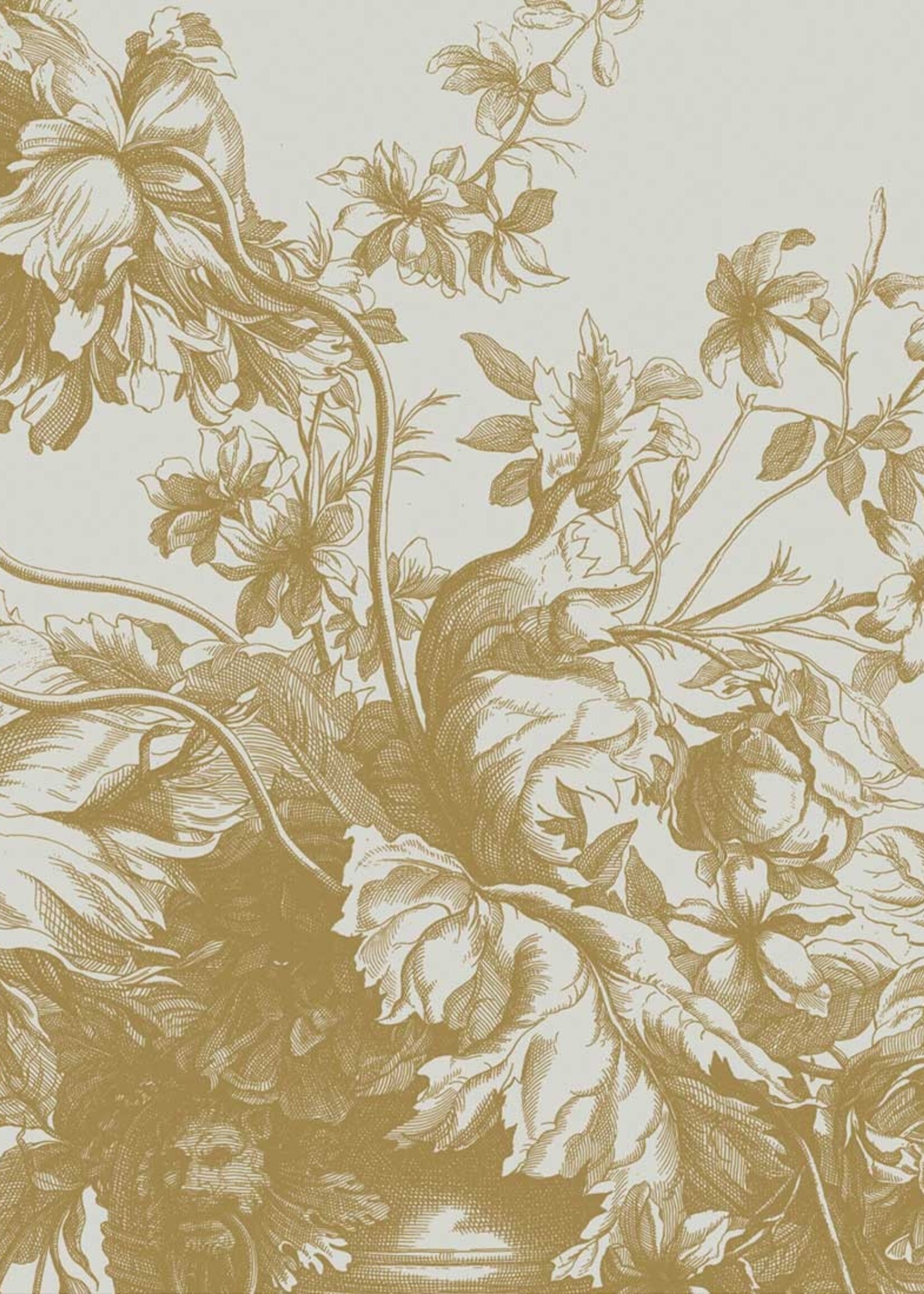 Goud metallic | Afwasbaar Goud behang Engraved Flowers, Zand