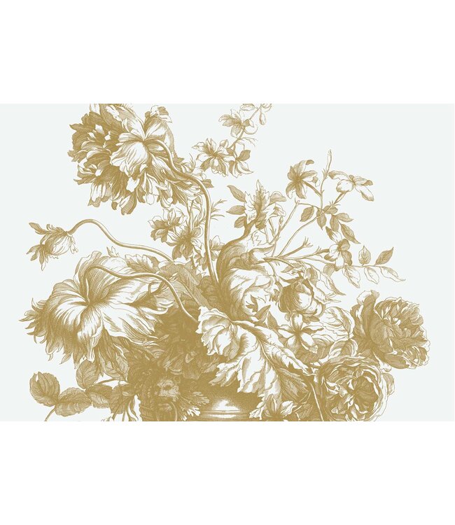 Gold metallic wall mural Engraved Flowers, Off-white