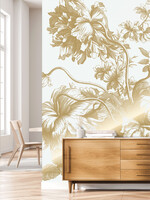 Goud metallic | Afwasbaar Gold metallic wall mural Engraved Flowers