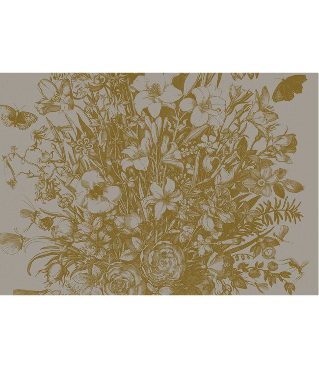 Goud behang Engraved Flowers, Grijs