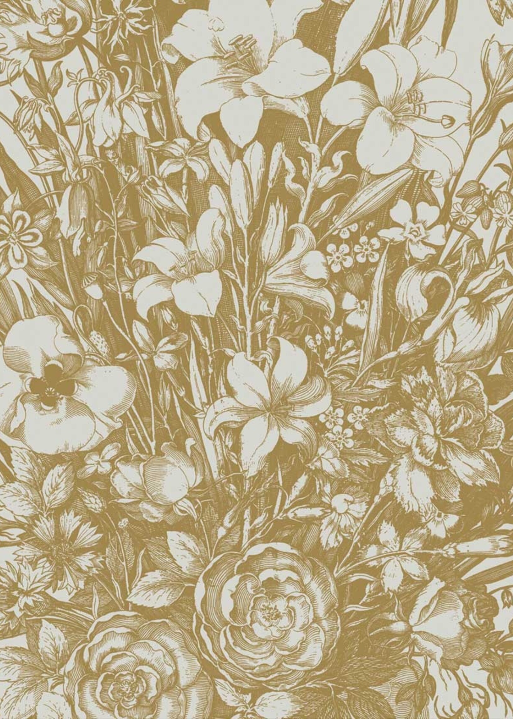 Goud metallic | Afwasbaar Gold-Tapete Engraved Flowers, Sand