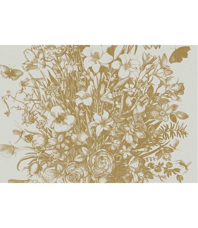 Gold metallic wall mural Engraved Flowers, Sand