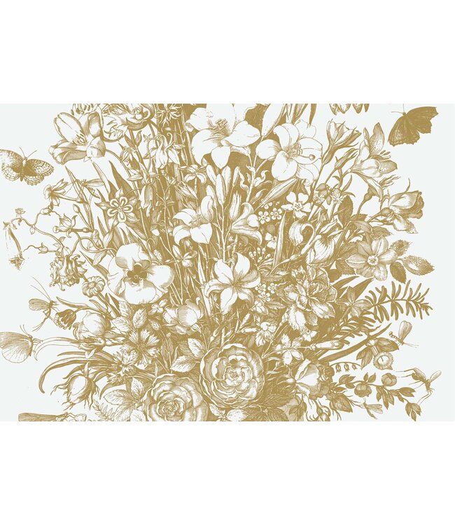 Gold metallic wall mural Engraved Flowers, Off-white