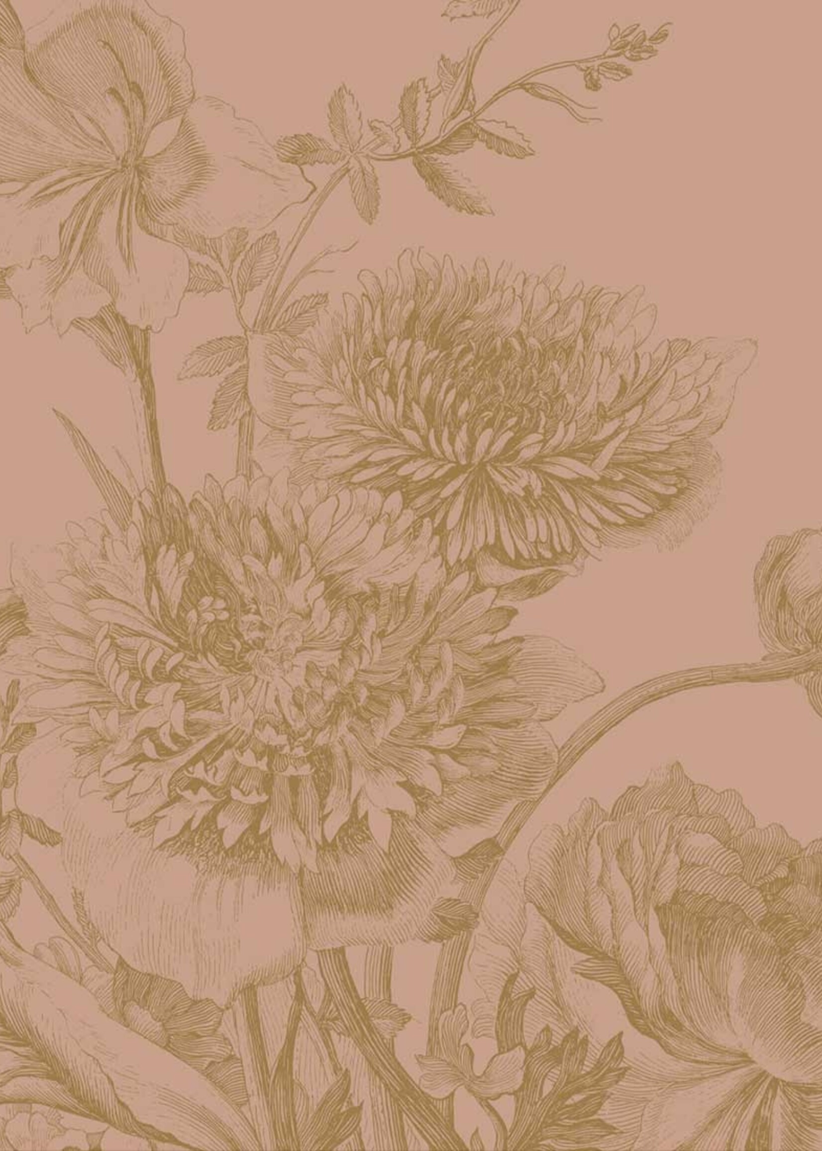 Goud metallic | Afwasbaar Gold metallic wall mural Engraved Flowers, Nude