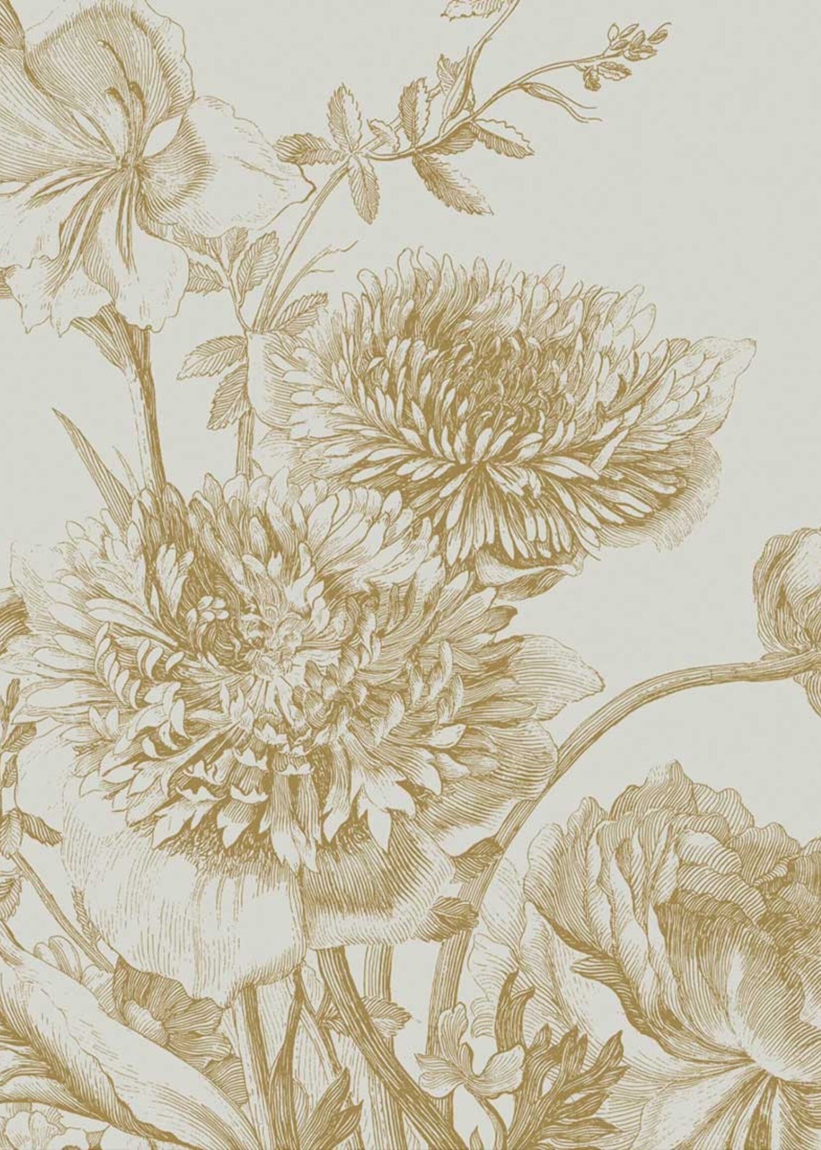 Goud metallic | Afwasbaar Gold-Tapete Engraved Flowers, Sand