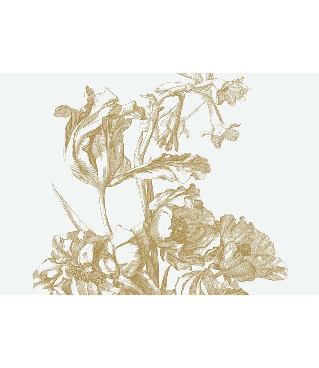 Gold metallic wall mural Engraved Flowers, Off-white