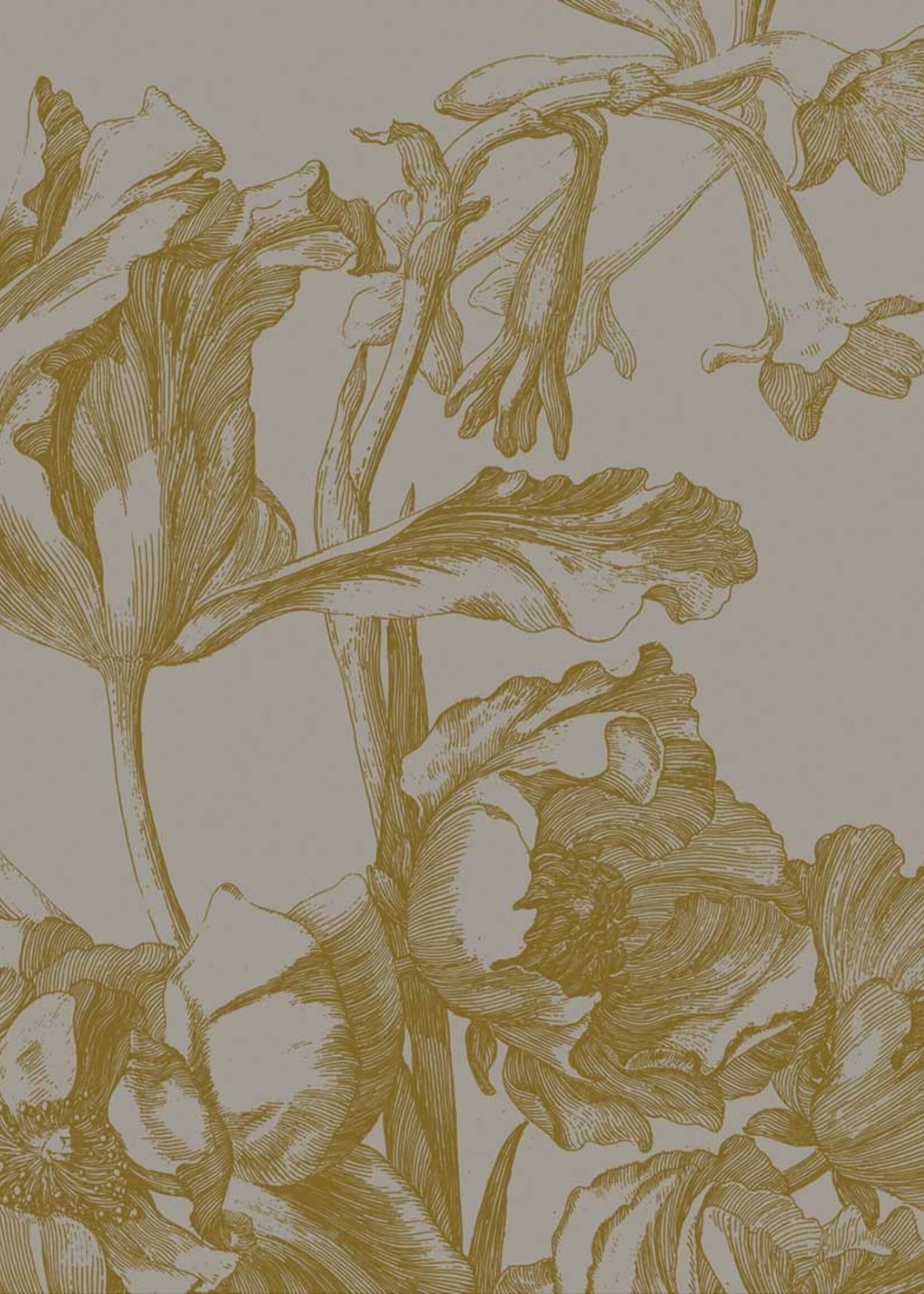 Goud metallic | Afwasbaar Gold-Tapete Engraved Flowers, Grau
