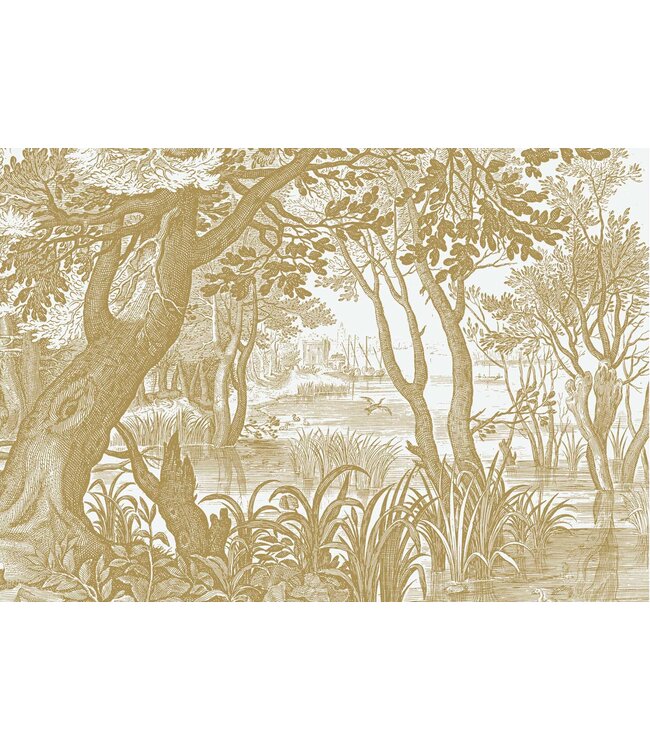 Goud behang Engraved Landscapes, Off-white
