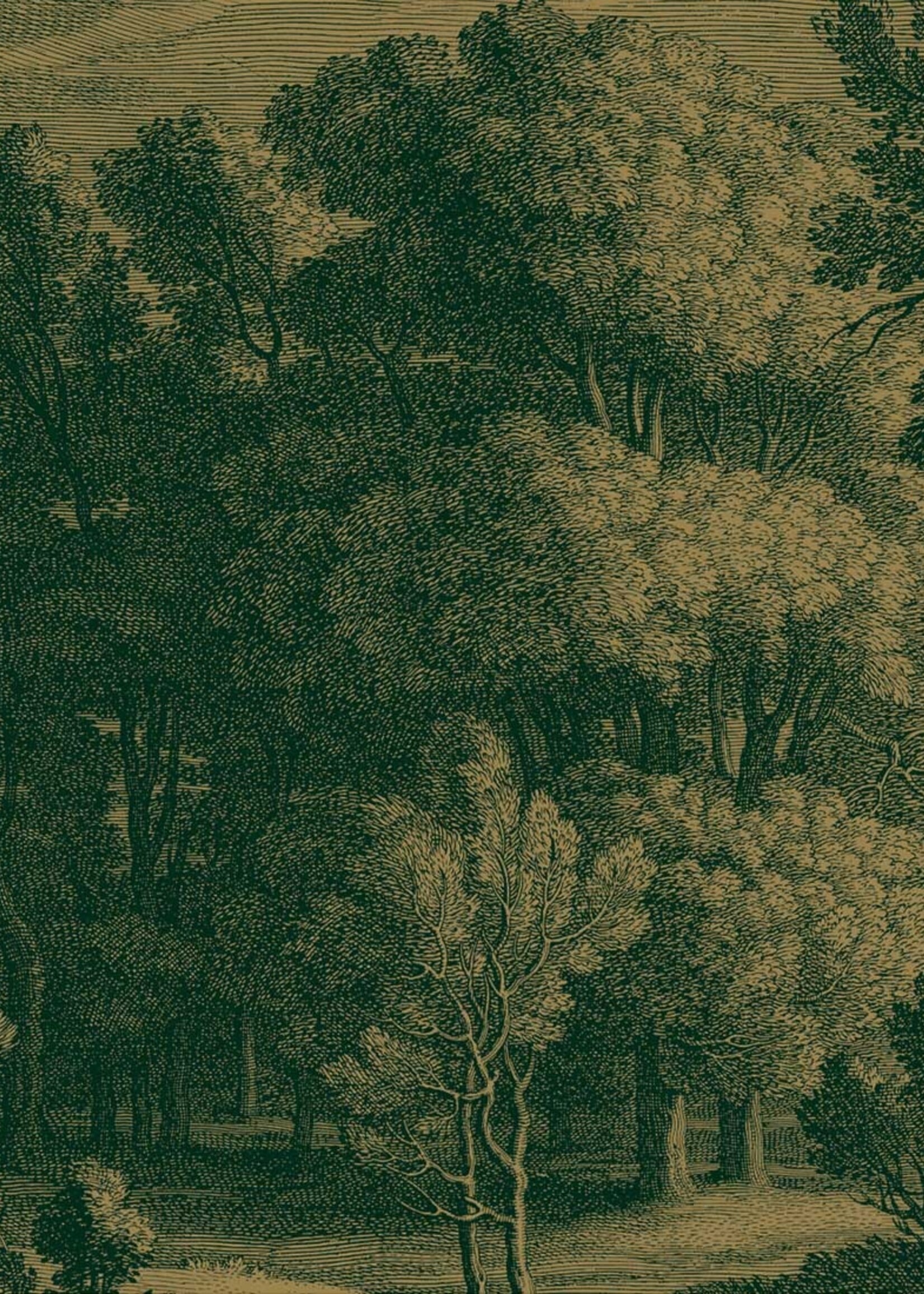 Gold metallic wall mural Engraved Landscapes, Dark green
