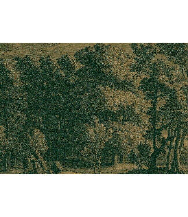 Goud behang Engraved Landscapes, Donkergroen