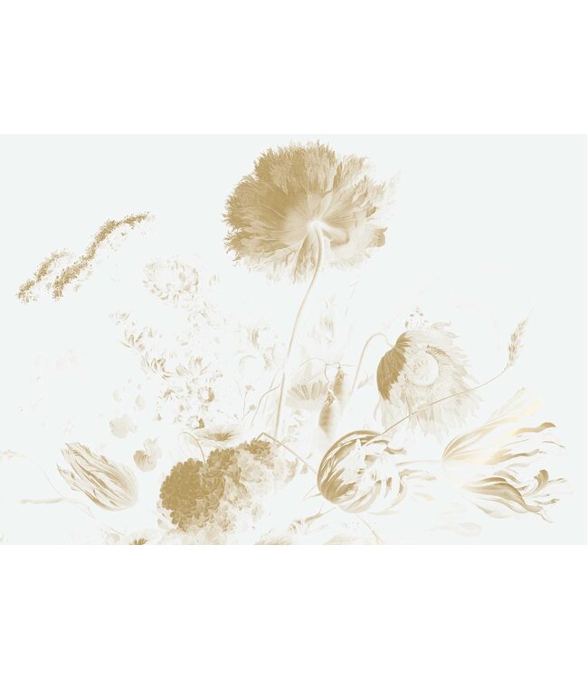 Gold metallics wall mural Golden Age Flowers, Off-white