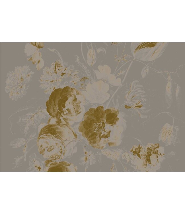 Goud behang Golden Age Flowers, Grijs