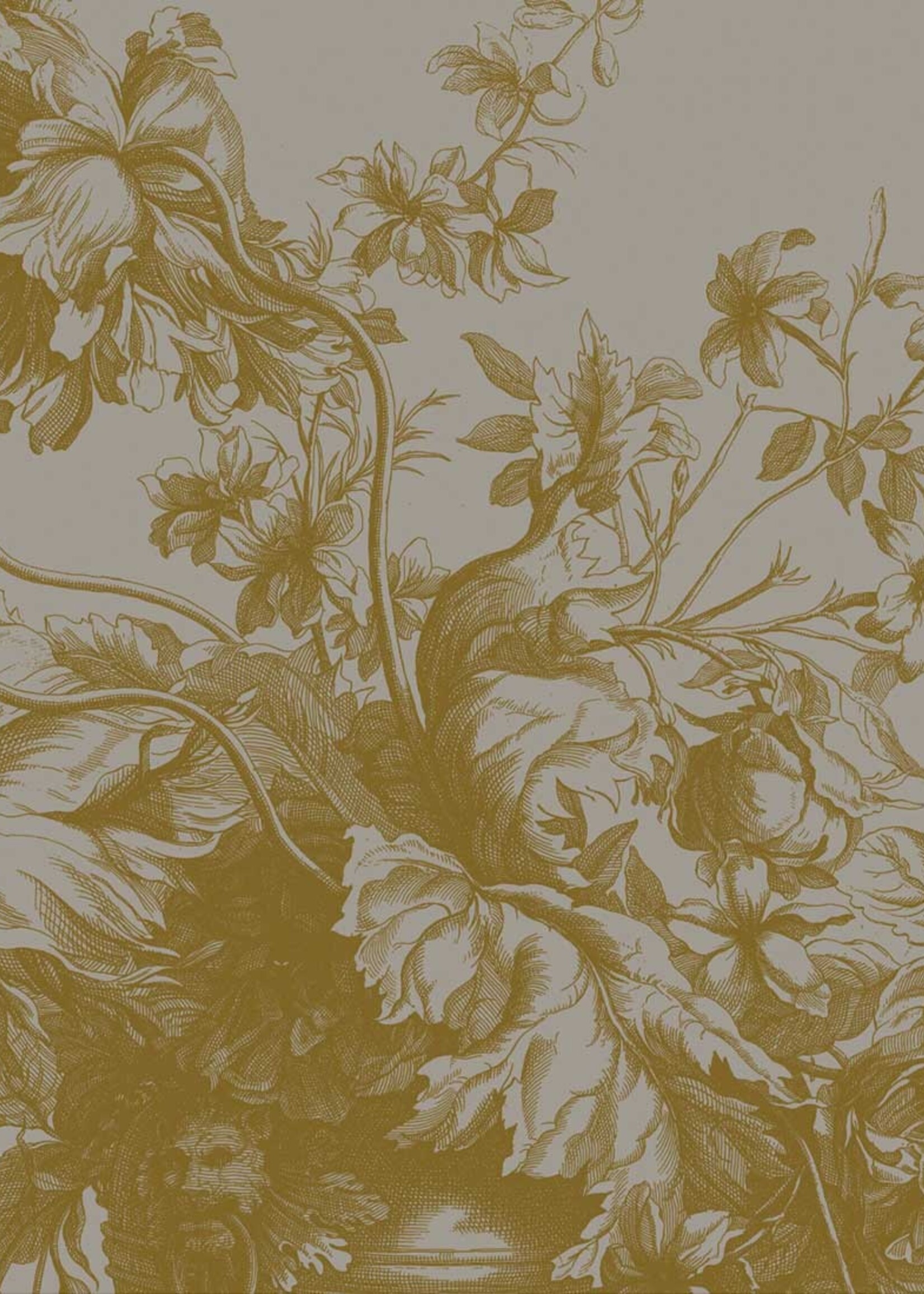 Goud behang Engraved Flowers, Grijs