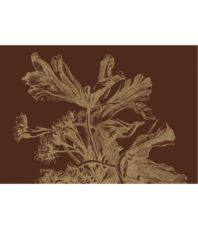 Goud behang Engraved Flowers, Roestbruin